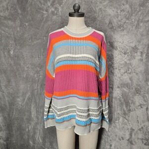 Andree Striped Knit Sweater Pink Orange Blue Gray Large‎ Preppy Lounge Stretchy